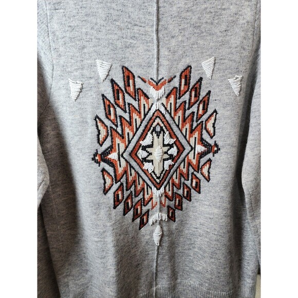 ​Color Block Womens S/M Gray Wool Angora Blend Aztec Geometric Open Cardigan - Picture 3 of 7